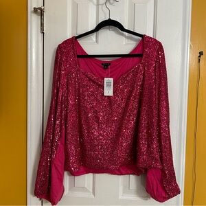 Sweetheart neckline cropped pink sequins glam top
